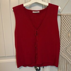 Red Knit Top with Tie Front size Large